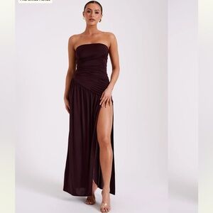 MESHKI Elegant Strapless Burgundy Dress Sz M